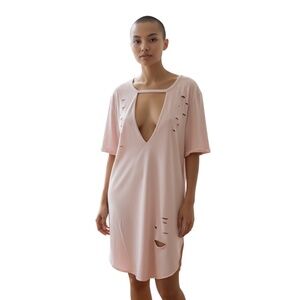 NWT F2F Women's Ripped Cut Out Plain Short Sleeve T Shirt‎ Pink Dress, Size 2